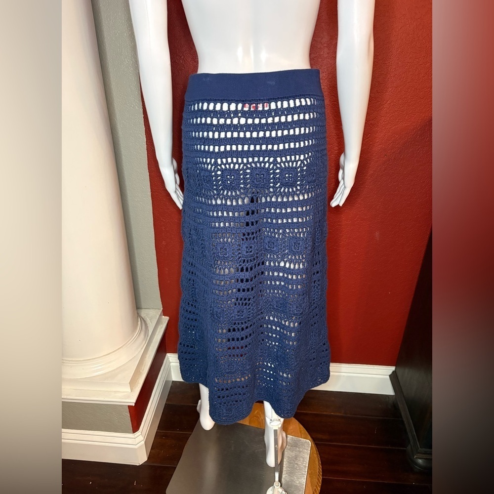 STAUD MARLIN COTTON-CROCHET MIDI SKIRT IN BLUE. Size M - Picture 5 of 7